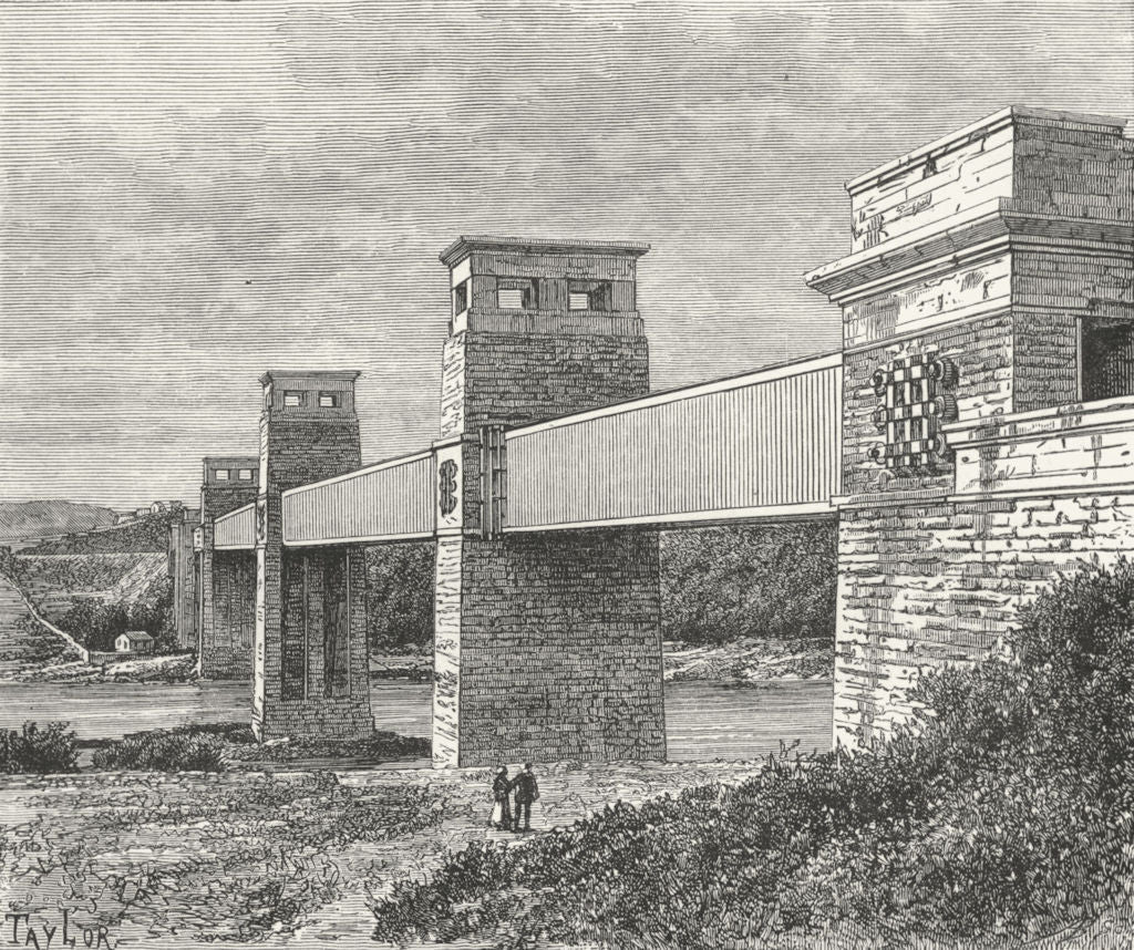 WALES. Britannia Tubular bridge, Menai Strait c1885 old antique print picture